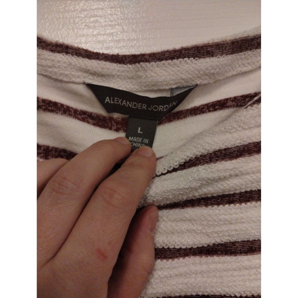 Alexander Jordan Brown Cream Striped Long Sleeve Boatneck Pullover Top Large - Picture 7 of 7